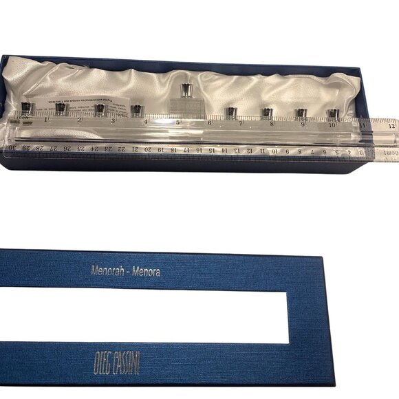 Oleg Cassini Crystal Menorah With Silver Plated Candle Holders In Elegant Box - Picture 8 of 8